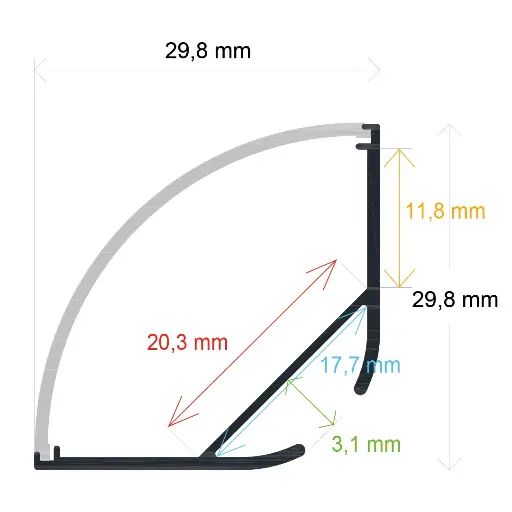 [162929] Perfil LED colgante con difusor curvo de 29,8 mm x 29,8 mm