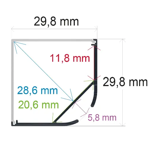 [162930] Perfil LED colgante con difusor en ángulo recto de 29,8 mm x 29,8 mm