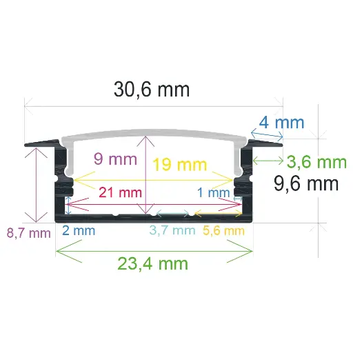 [163010] Eingebautes LED-Profil, 30,6 mm x 9,6 mm