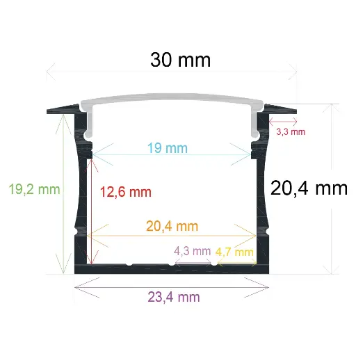 [163020] Recessed LED profile, 30 mm x 20.4 mm
