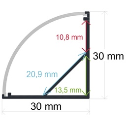 [163030] LED-Eckprofil mit gebogenem Diffusor 30 mm x 30 mm