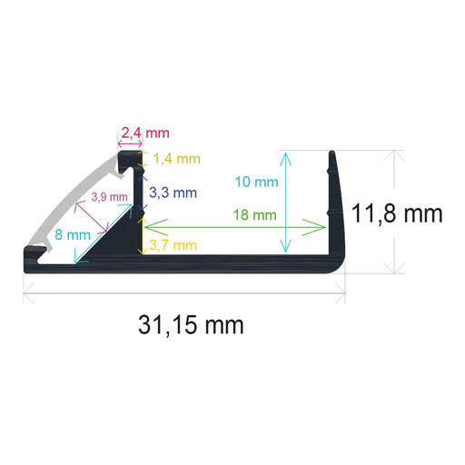 [163112] Perfil LED para muebles de 31,15 x 11,8 mm