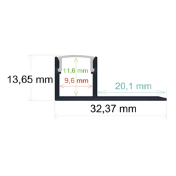 [163213] Perfil LED para empotrar en una obra de 32,37 mm x 13,65 mm