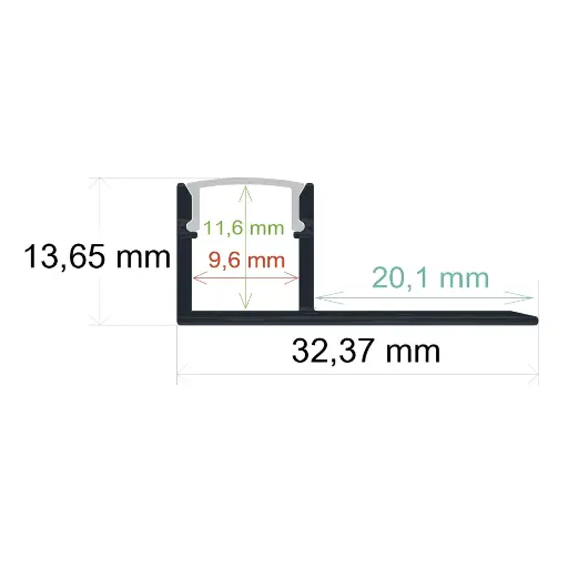 [163213] Perfil LED para empotrar en una obra de 32,37 mm x 13,65 mm