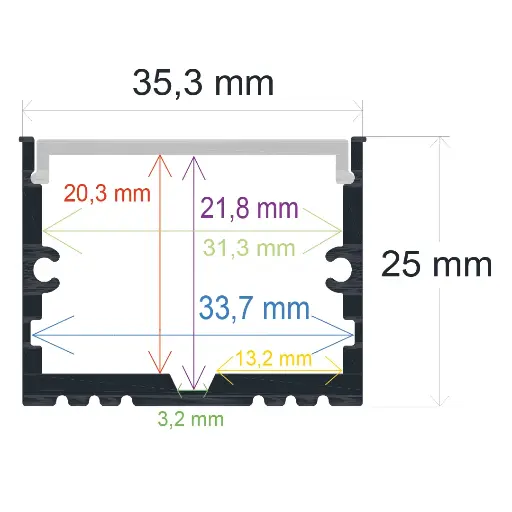[163525] Surface-mounted LED profile (35.3 mm x 25 mm)