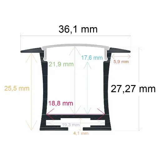 [163627] Eingebautes LED-Profil für Decke, 36,1 mm x 27,27 mm