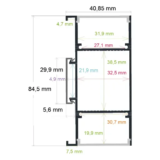 [164084] Perfil LED de pared con iluminación bidireccional de 40,85 mm x 84,5 mm