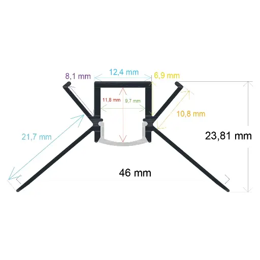 [164624] Perfil LED para empotrar en una esquina de 46 mm x 23,81 mm