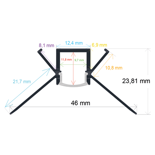 [164624] Profilé LED encastrable d’angle de 46 mm x 23,81 mm