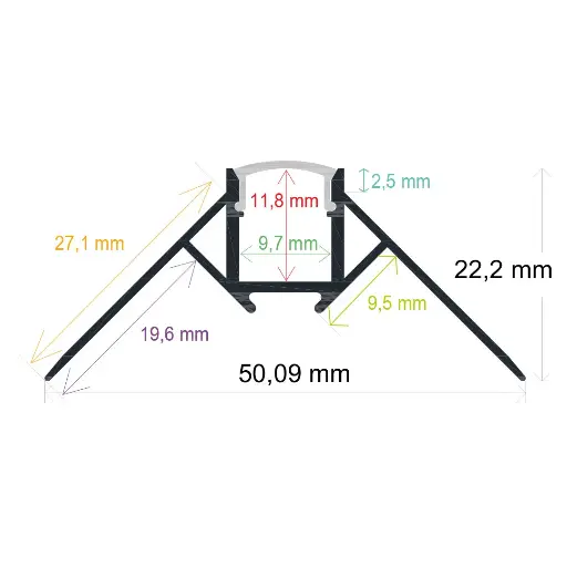 [165022] Perfil LED para empotrar en una esquina de 50,09 mm x 22,2 mm
