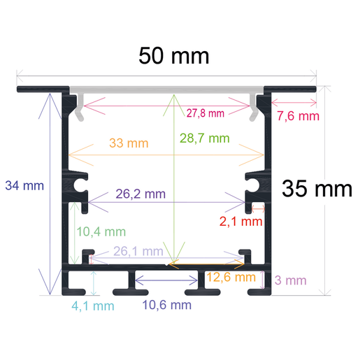 [165035] Eingebautes LED-Profil für Decken oder Wände, 50 mm x 35 mm