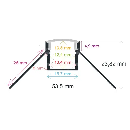 [165424] Perfil LED para empotrar en una esquina de 53,5 mm x 23,82 mm