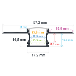 [165815] Perfil LED para empotrar en una obra de 57,2 mm x 14,5 mm