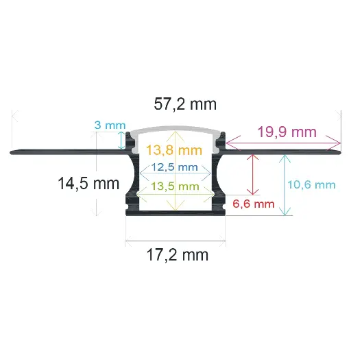 [165815] Perfil LED para empotrar en una obra de 57,2 mm x 14,5 mm