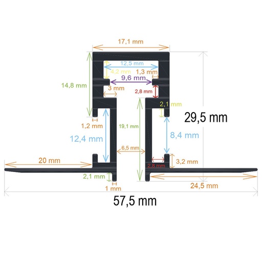 [165830] Perfil LED empotrable de 57,5 mm x 29,5 mm x 1 metro