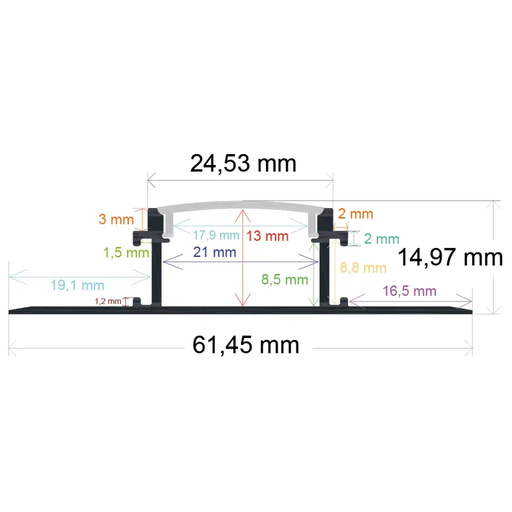 [166214] Profilé LED à encastrer, 61,45 mm x 14,97 mm