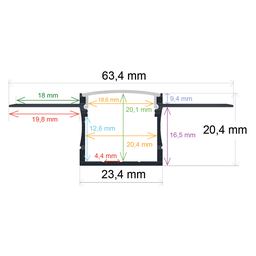 [166320] Perfil LED para empotrar en una obra de 63,4 mm x 20,4 mm