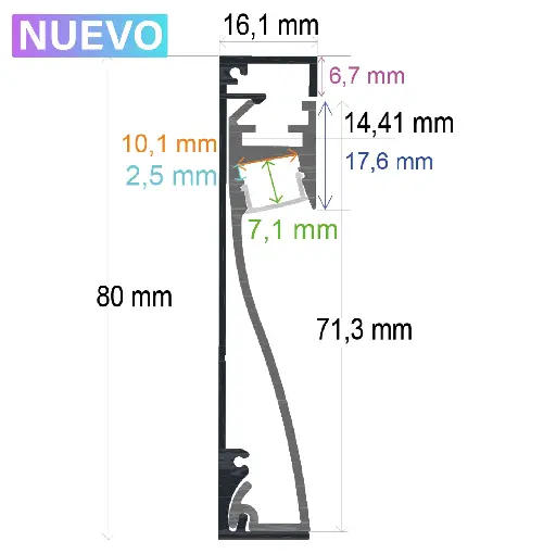 [168016] Perfil LED para rodapié o pared de 80 mm x 16,1 mm 