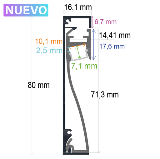 [1680161] Profilo LED per battiscopa o parete 80 mm x 16,1 mm