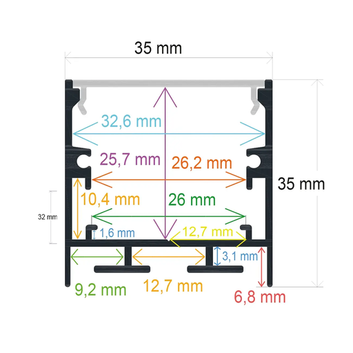 [1635351] White surface-mounted LED profile with hanging option, 35 mm x 35 mm