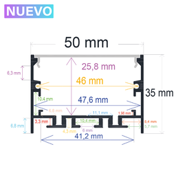 [1650341] Perfil LED de superficie blanco con opción colgante de 50 mm x 35 mm