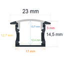 Eingebautes LED-Profil, 23 mm x 14,5 mm