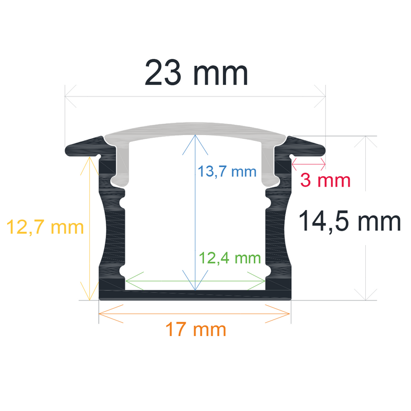 Profilo LED da incasso bianco, 23 mm x 14,5 mm