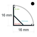 Profilé d'angle LED avec diffuseur incurvé 16 mm x 16 mm noir