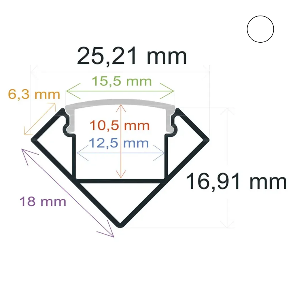 Perfil LED de esquina reforzado y con embellecedores de 25,21 mm x 16,91 mm blanco