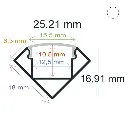 Perfil LED de esquina reforzado y con embellecedores de 25,21 mm x 16,91 mm blanco