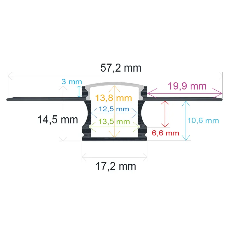Perfil LED para empotrar en una obra de 57,2 mm x 14,5 mm (copia)