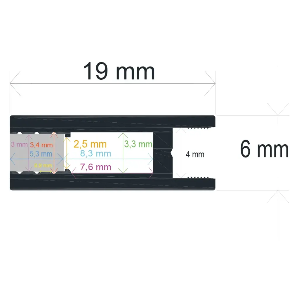 Perfil LED extrafino de superficie de 6 x 19 mm