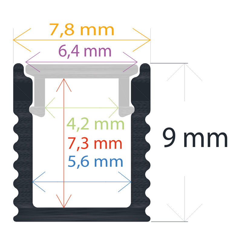 Perfil LED extrafino de superficie de 7,8 mm x 9 mm