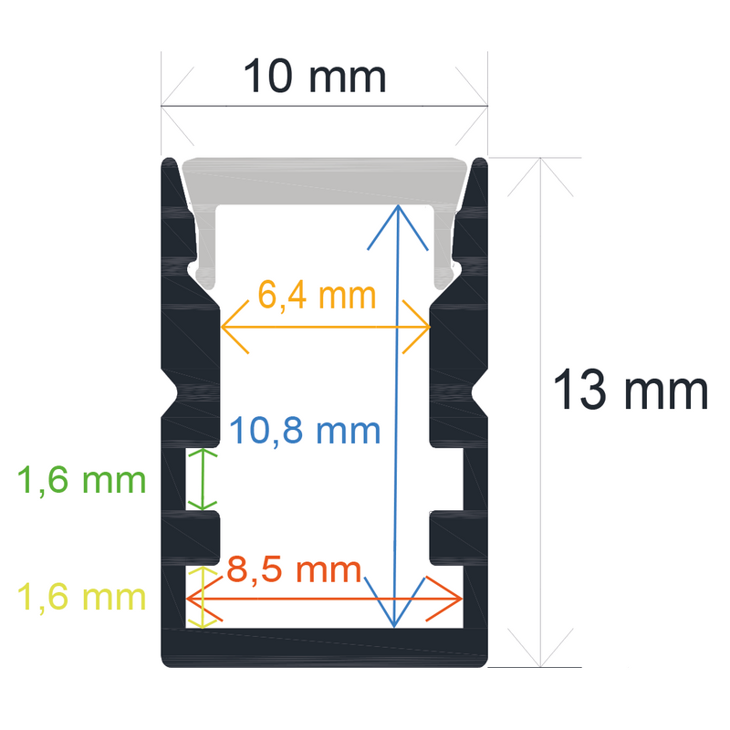 Perfil LED de superficie de 10 mm x 13 mm