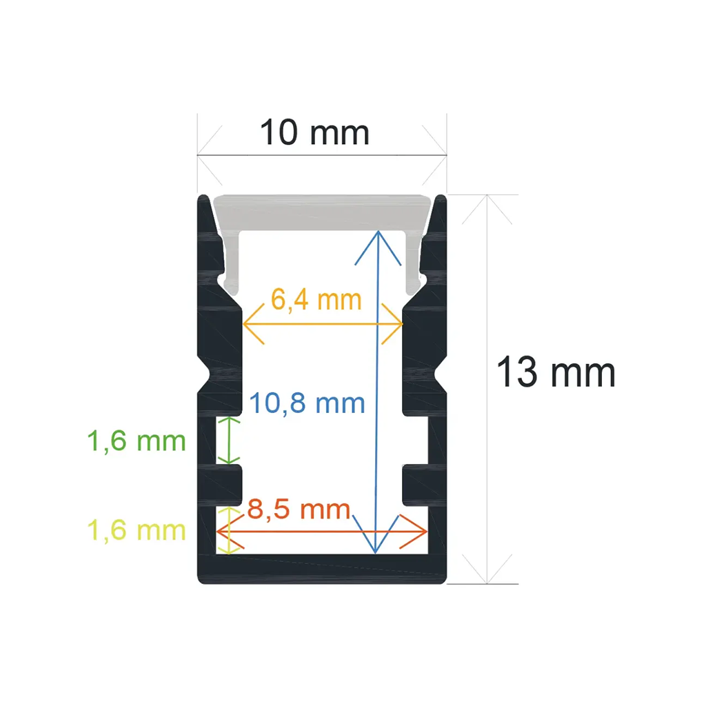 Perfil LED de superficie de 10 x 13 mm