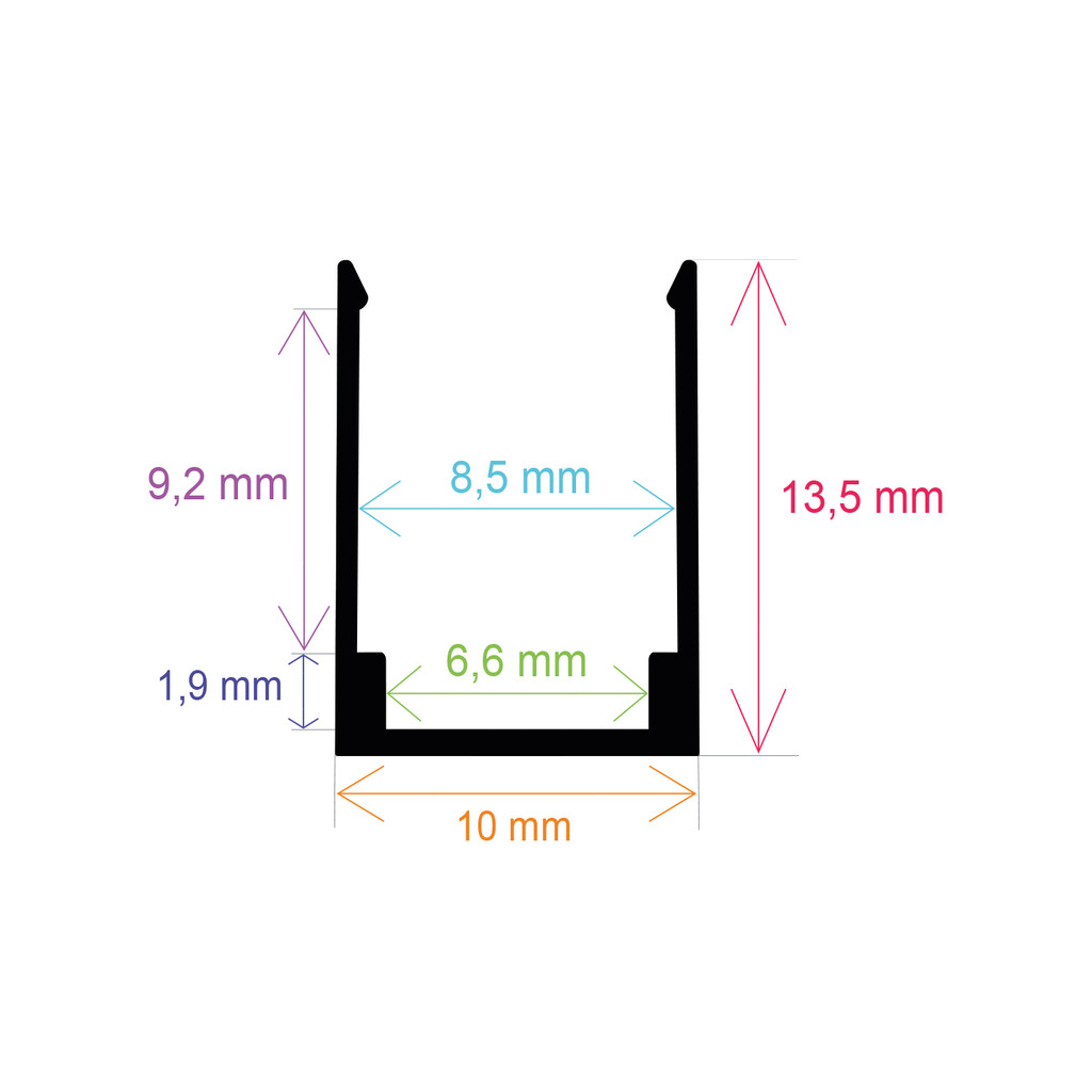 Perfil LED de 10 mm x 13,5 mm para tiras LED de neón de 8 mm