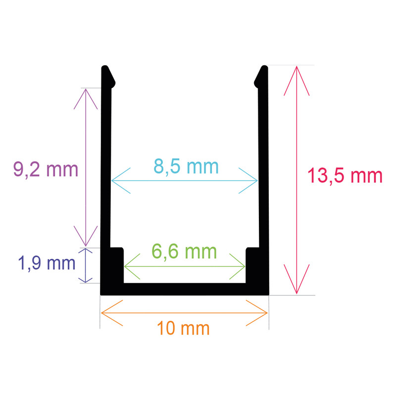 Perfil LED de 10 mm x 13,5 mm para tiras LED de neón de 8 mm