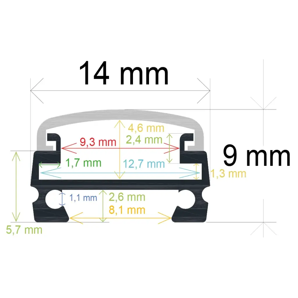 Profilé LED en surface (14 mm x 9 mm)