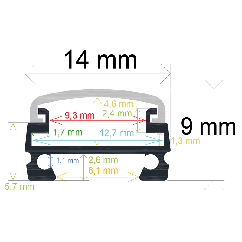 Surface-mounted LED profile (14 mm x 9 mm)