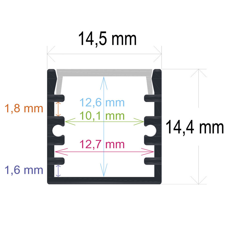 Profilé LED en surface (14,5 mm x 14,4 mm)