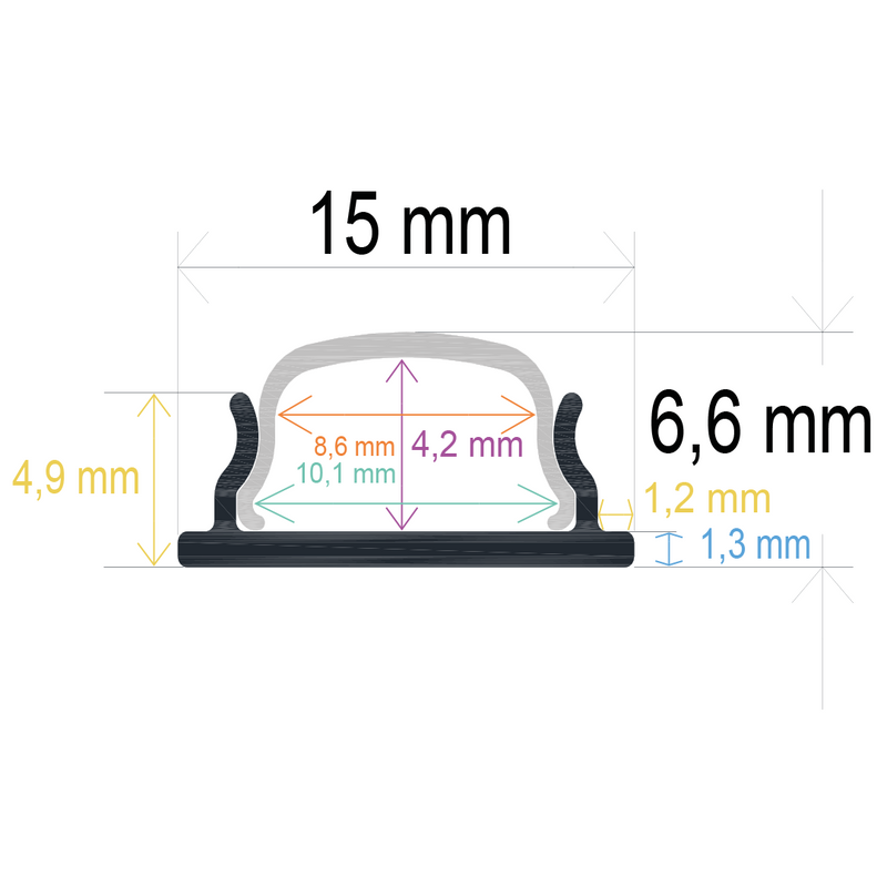Perfil LED de superficie de 15 mm x 6,6 mm