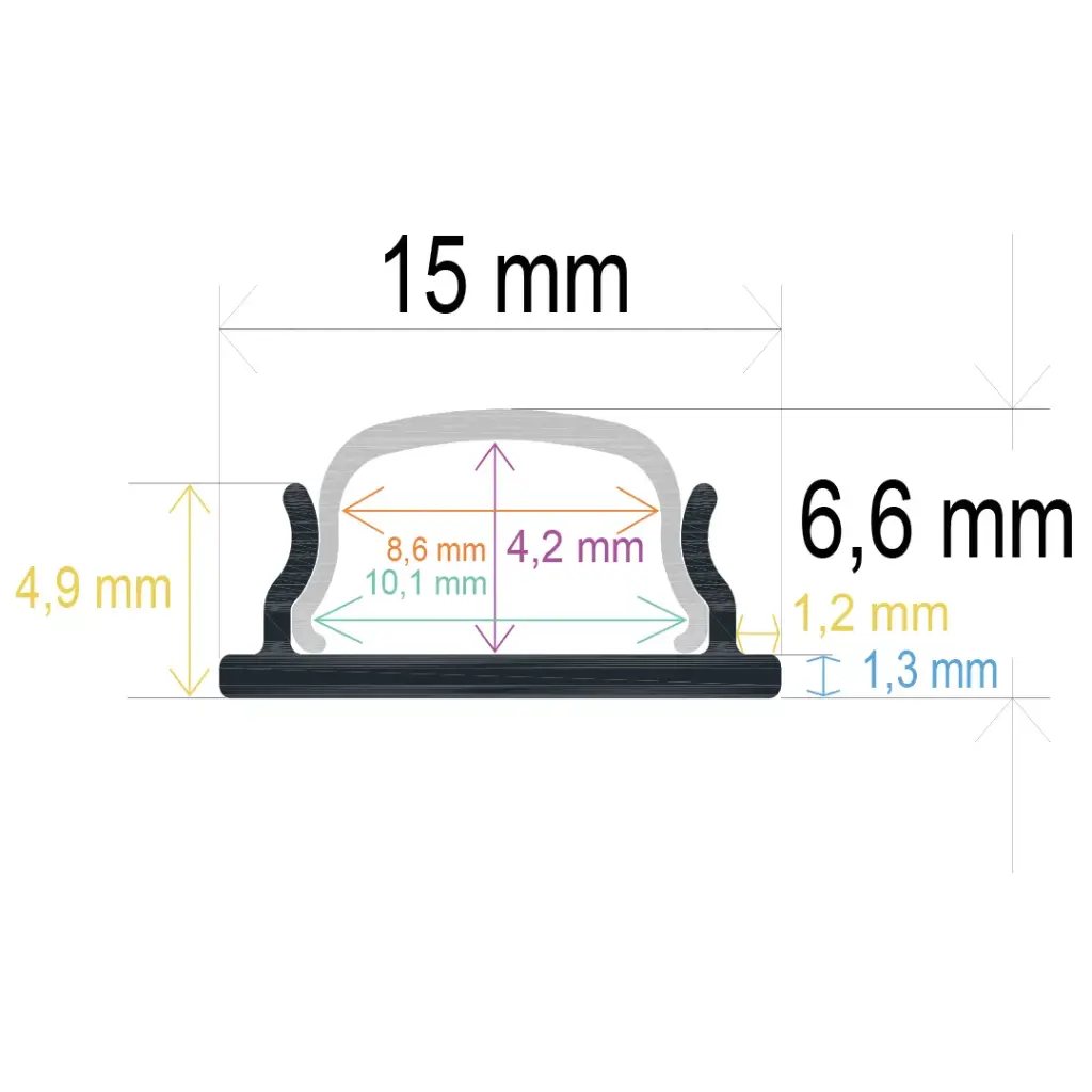 Profilé LED en surface (15 mm x 6,6 mm)