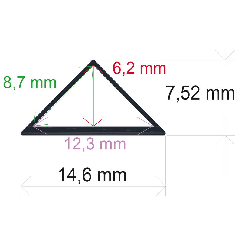 Perfil LED triangular de 14,57 mm x 7,4 mm 