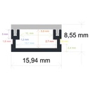 Perfil LED empotrable en el suelo de interiores de 15,94 mm x 8,55 mm