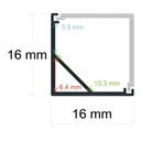 Profilé LED d'angle avec diffuseur à angle droit 16 mm x 16 mm