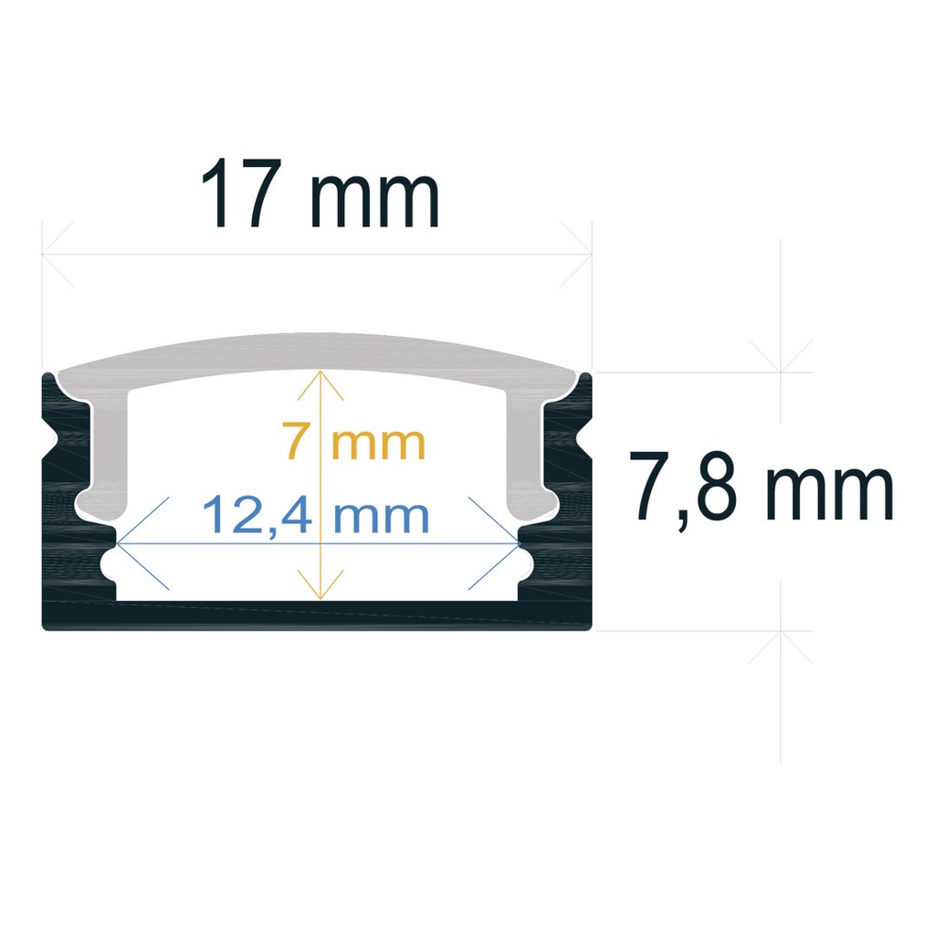 Perfil LED de superficie de 17 mm x 7,8 mm