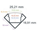 Profilo LED angolare rinforzato con finiture da 25,21 mm x 16,91 mm