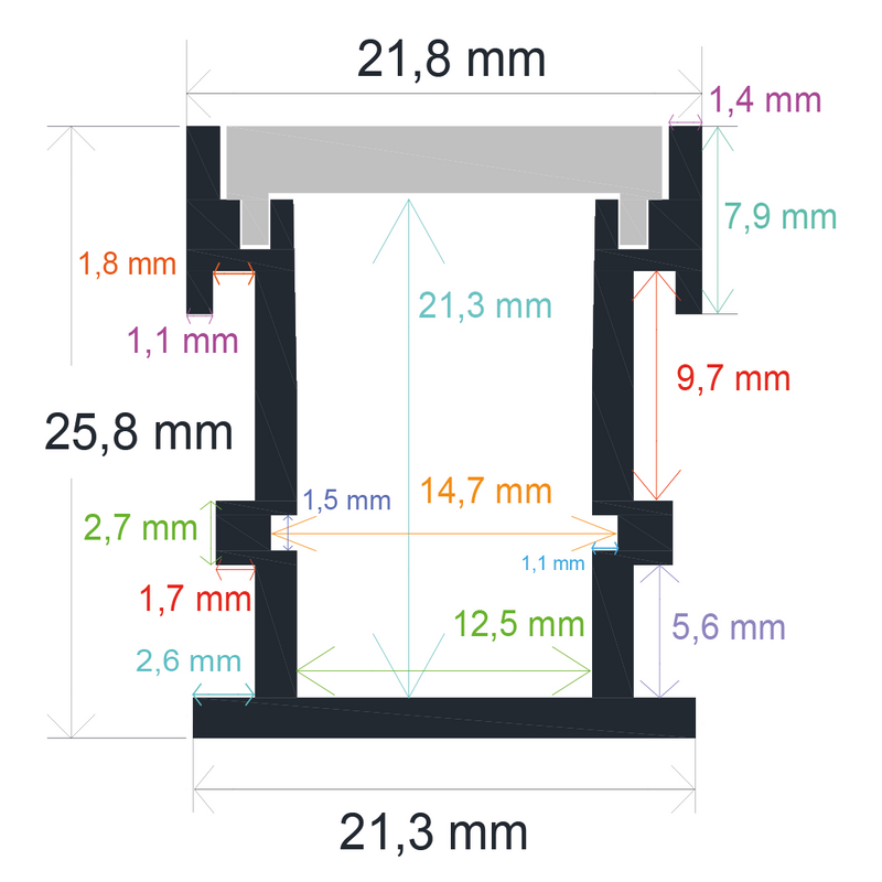 Perfil LED empotrable en el suelo de exteriores 21,8 mm x 25,8 mm 