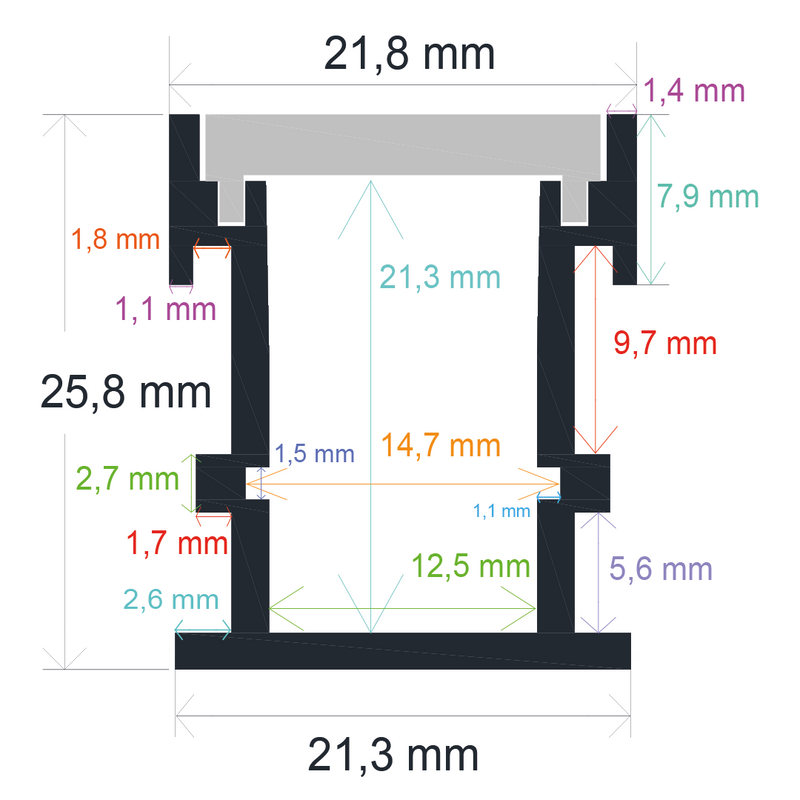 Recessed LED profile for outdoor floor (21.8 mm x 25.8 mm)
