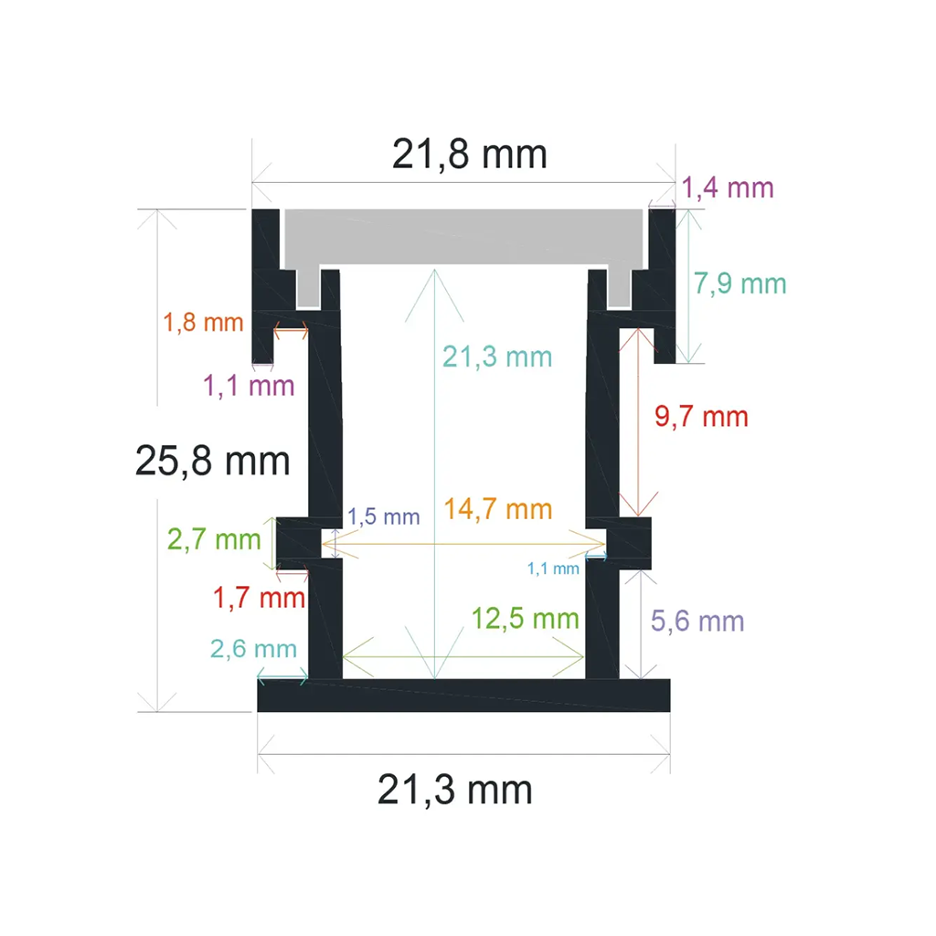 Recessed LED profile for outdoor floor (21.8 mm x 25.8 mm)